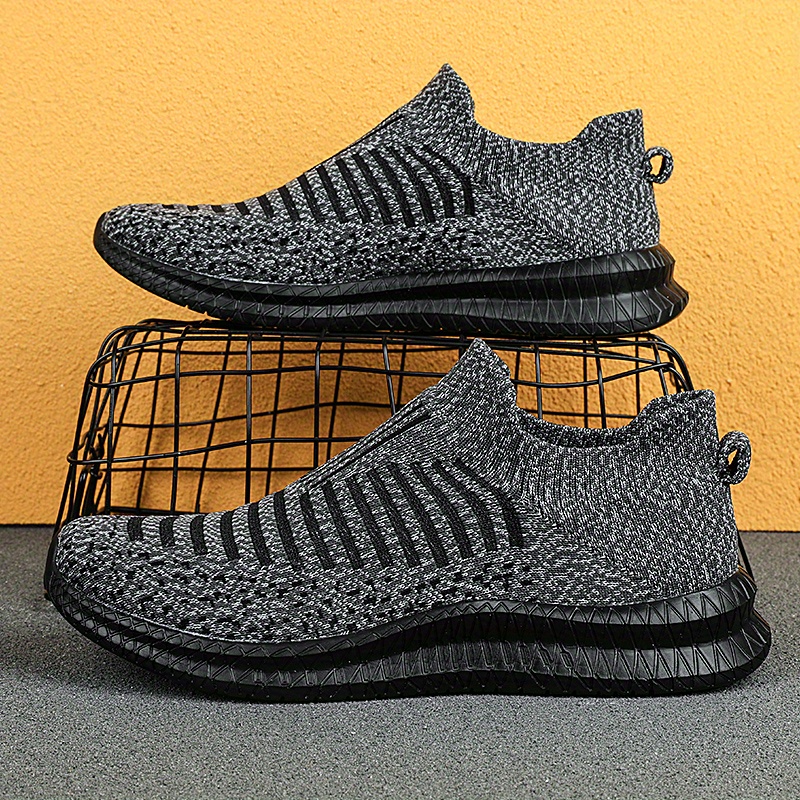 mens knit breathable lightweight slip on casual shoes outdoor non slip soft sole sneakers spring and summer details 0