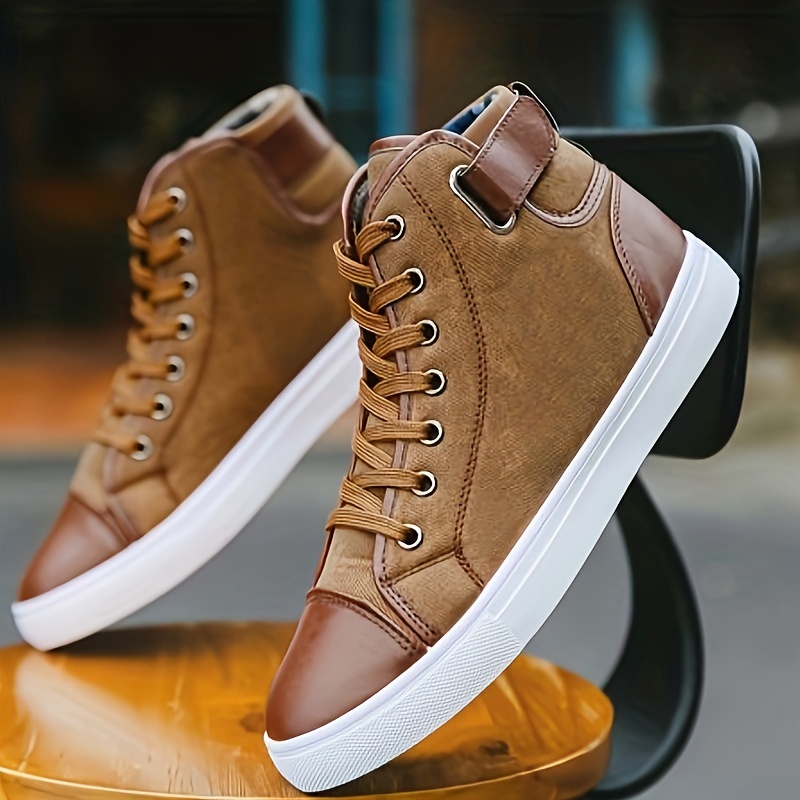 plus size mens trendy solid high top skate shoes comfy non slip casual lace up sneakers for mens outdoor activities details 3