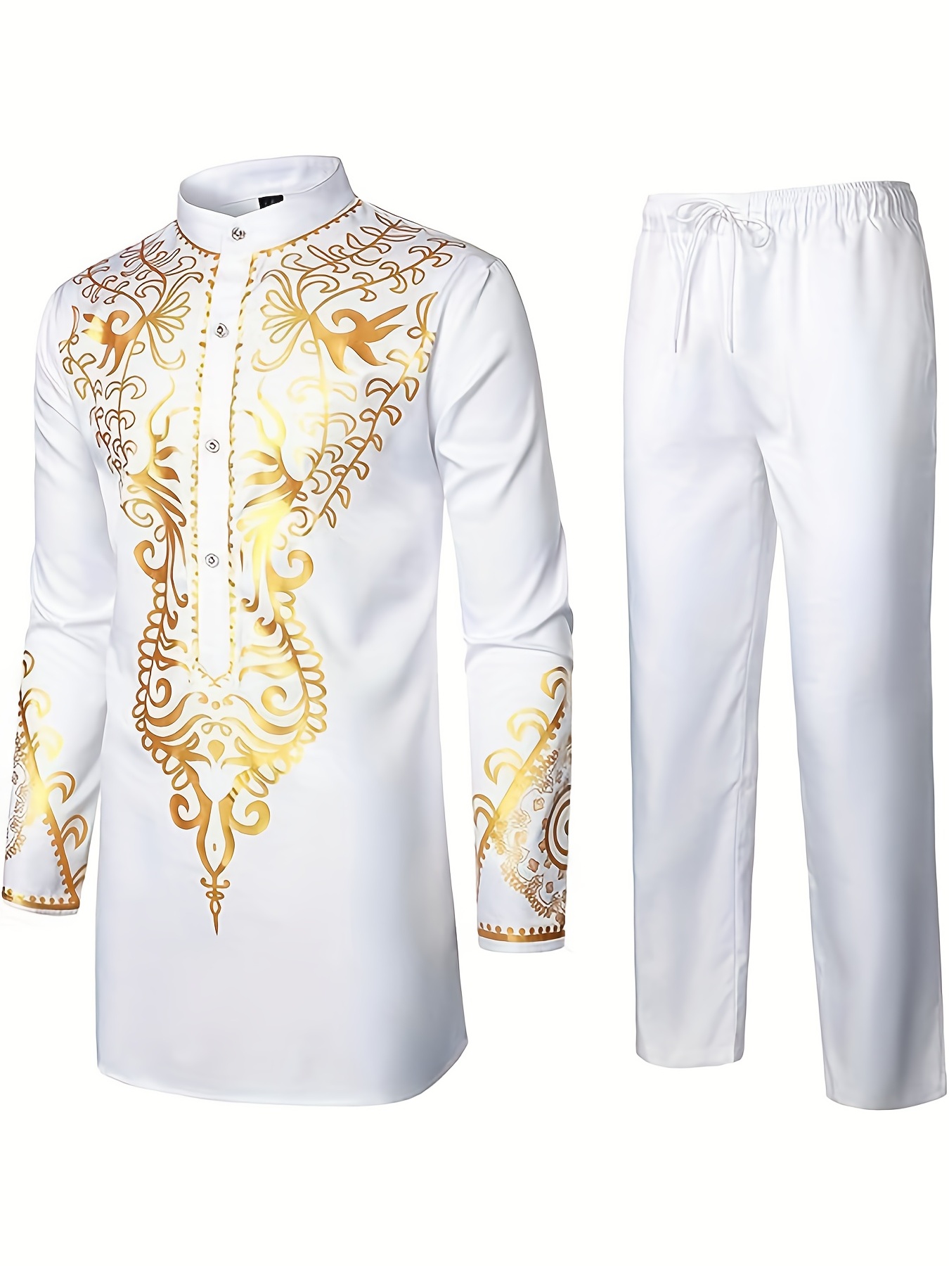 mens two piece suits abayas outfit long sleeve kaftan tops pants set formal party african men dashiki suit shirt pants set traditional clothes formal dress details 13